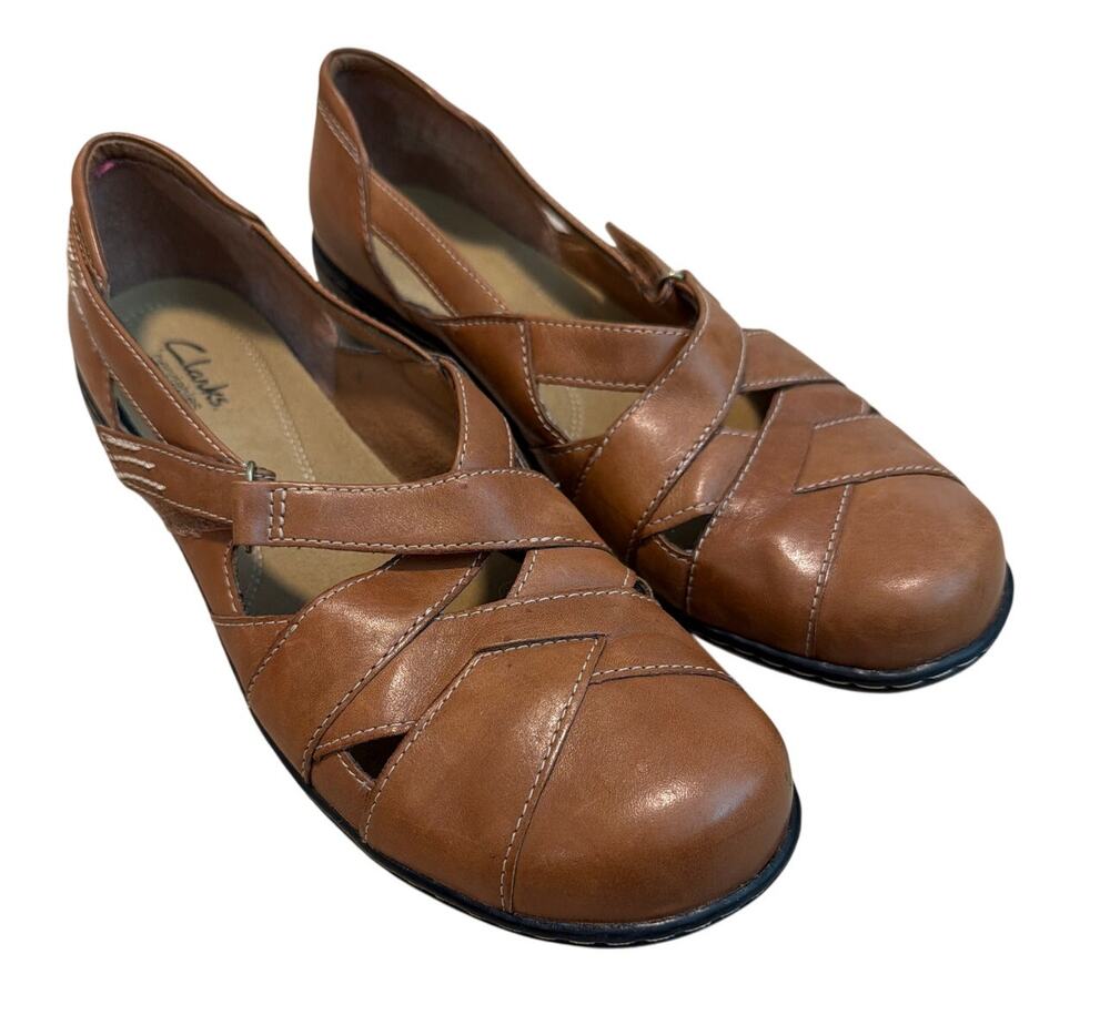 Clarks Ashland Spin Q Brown Leather Mary Jane Shoes Women's 10 M Comfort Flats